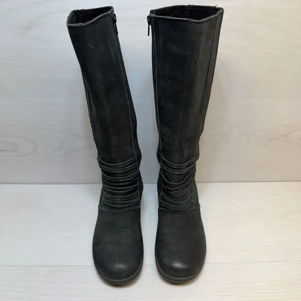 KEEN Zurich High Boot Womens Size 8.5 Black Leather Wedge Heel Mid Calf Side Zip